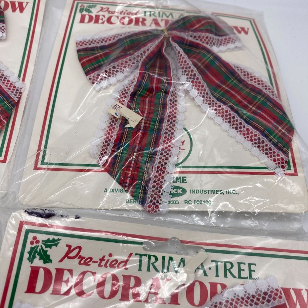 Vintage Berwick Pre tied plaid Christmas tree bows tartan Trim a tree - Picture 6 of 8